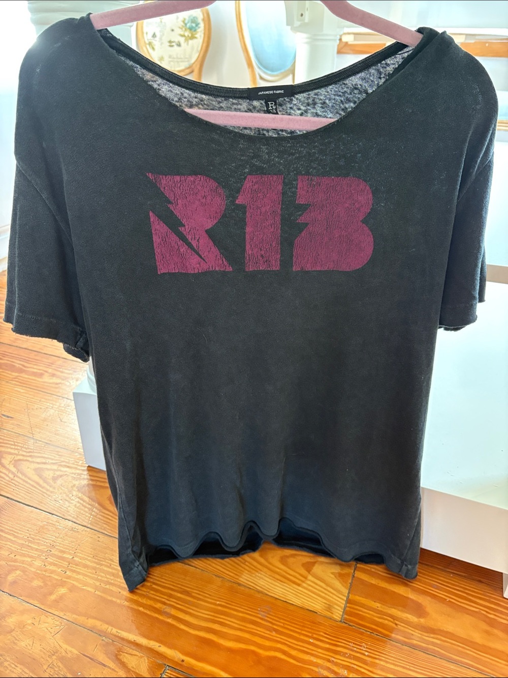 R13 gray Tee with Magenta Logo